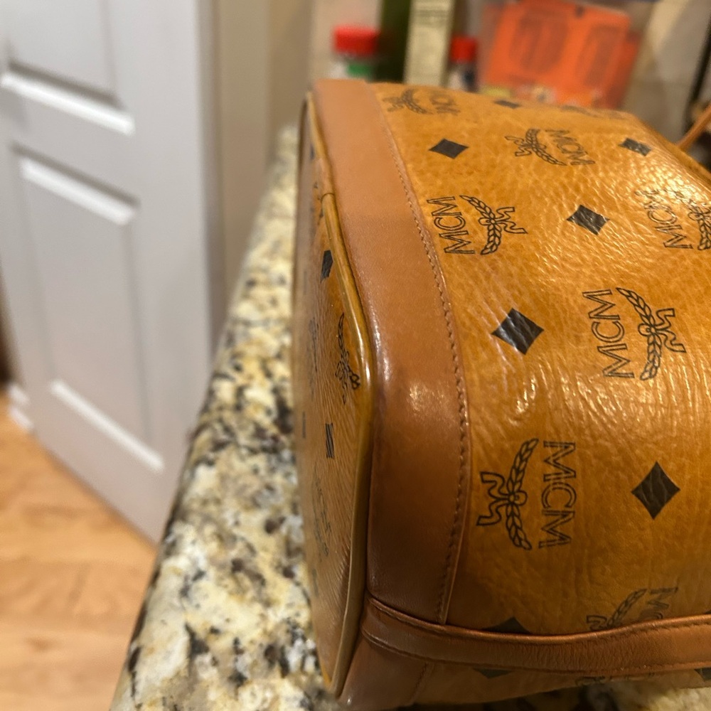 MCM Visetos Cognac Nappa Leather Monogram Drawstring Bucket Bag.  Authentic! - Picture 6 of 12